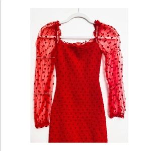 Red Puffy Sleeve Bodycon Dress